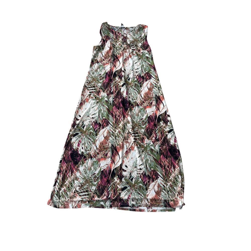 Chelsea Taylor Tropical Leaf Print Sleeveless Maxi Dress Vacation Resort